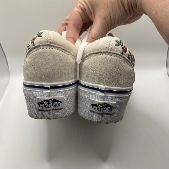 Vans Old Skool Platform Sneakers 7 Floral Embroidered Cream White Skate Shoes - Picture 6 of 8